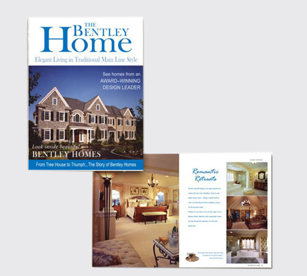 Bentley Homes branding brochure cover and interior page